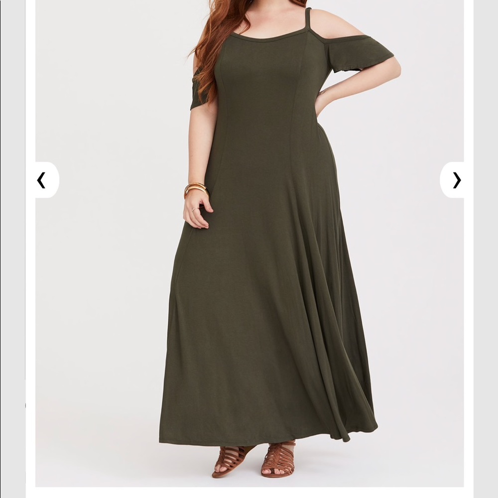 Olive Cold Shoulder Jersey Maxi Dress